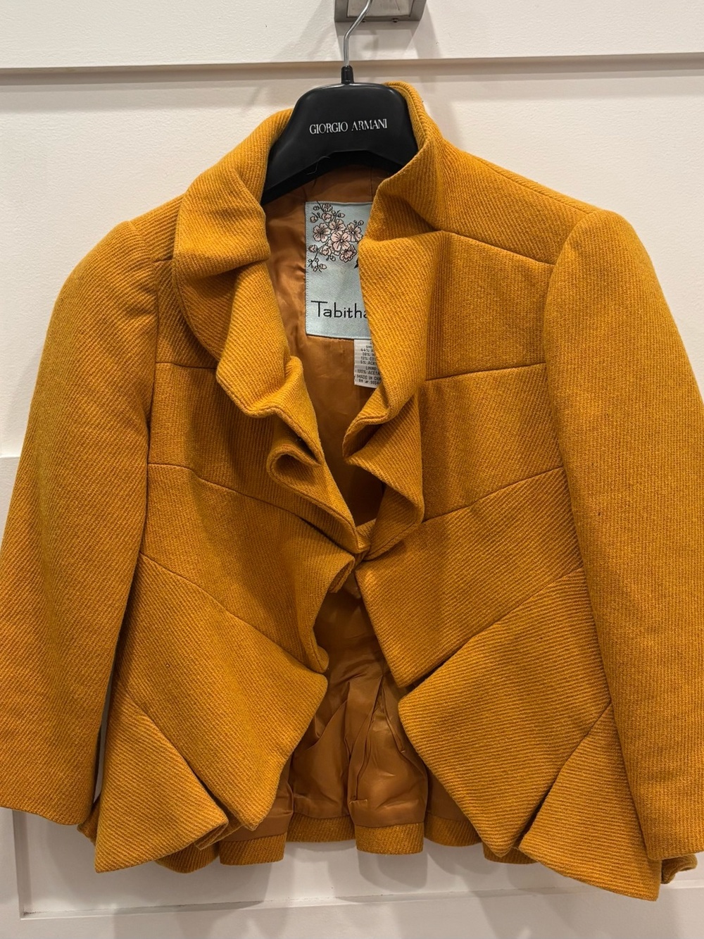 Tabitha Anthropologie Mustard Yellow Ruffle-Front Cropped Blazer Jacket